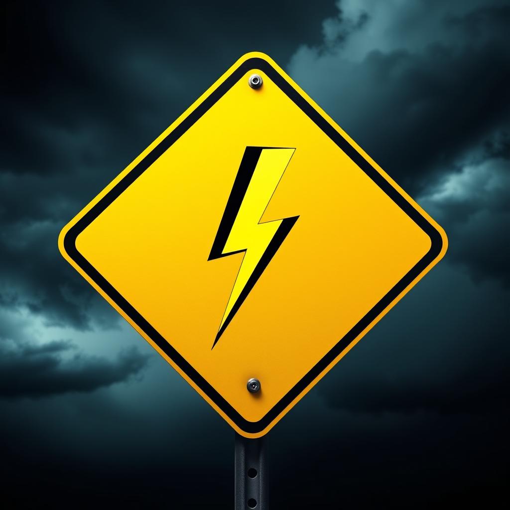 A striking image of a yellow danger sign featuring a bold black lightning bolt symbol in the center