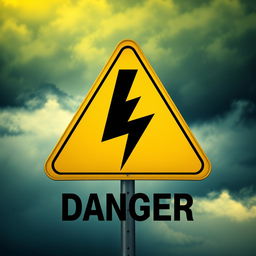 A striking image of a yellow danger sign featuring a bold black lightning bolt symbol in the center
