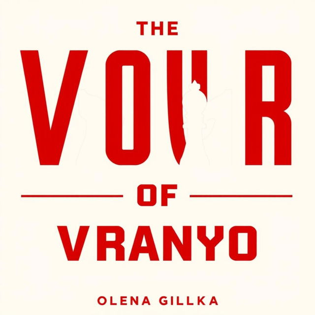 A minimalist design titled 'The Vor of Vranyo' by Olena Glinka, showcasing bold red and black Soviet-style fonts in a striking typographic layout