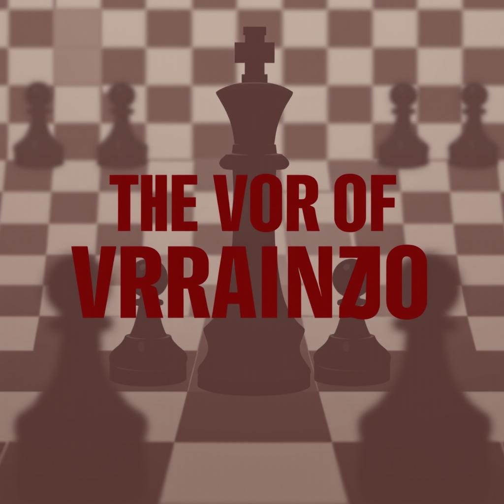 A minimalist artwork titled 'The Vor of Vranyo' by Olena Glinka, featuring bold red-black Soviet font prominently displayed against a classic chessboard background