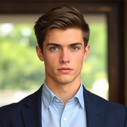 A handsome young man with a tidy yet simple appearance, standing at approximately 180 cm tall
