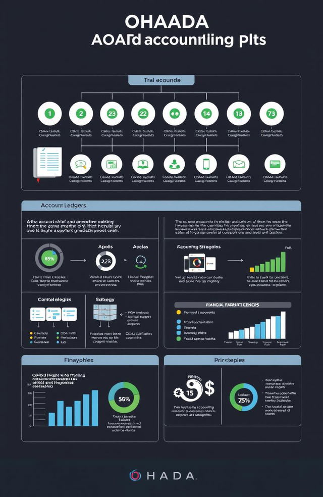 An organized and visually engaging presentation of the OHADA accounting plan, showcasing a clear outline of its components such as the General Chart of Accounts (Plan Comptable Général), various accounting categories, and subcategories