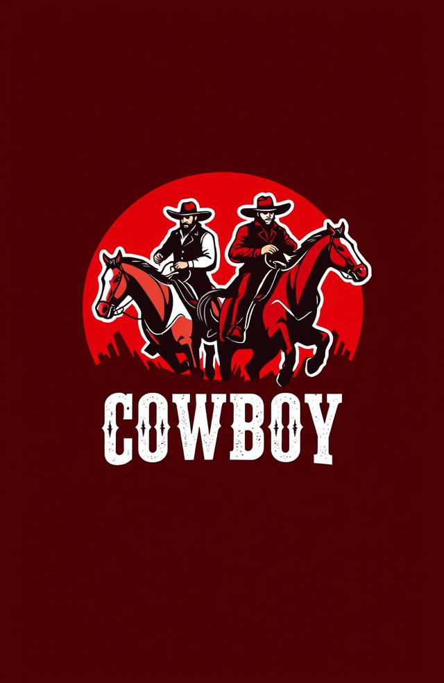 A vibrant and captivating logo design for a cowboy-themed brand, featuring a striking combination of red and black colors