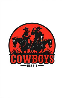 A vibrant and captivating logo design for a cowboy-themed brand, featuring a striking combination of red and black colors