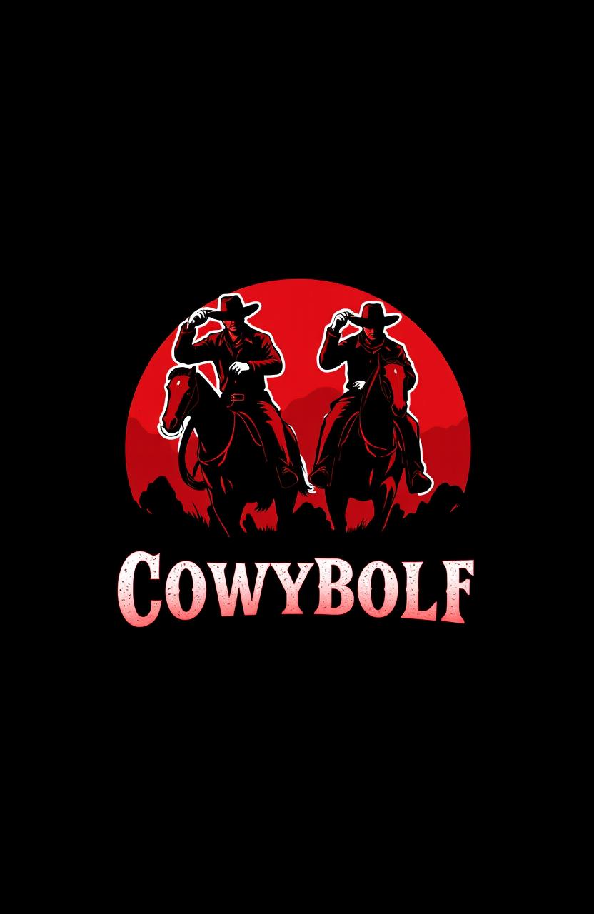 A vibrant and captivating logo design for a cowboy-themed brand, featuring a striking combination of red and black colors