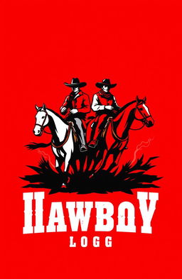 A vibrant and captivating logo design for a cowboy-themed brand, featuring a striking combination of red and black colors