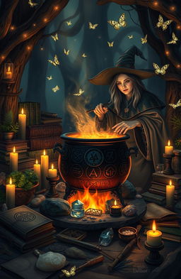 An expert guide on witch cauldron practices with a mystical and enchanting atmosphere