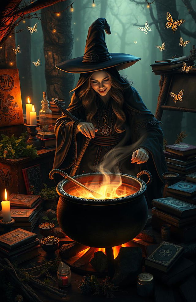 An expert guide on witch cauldron practices with a mystical and enchanting atmosphere