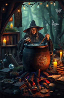 An expert guide on witch cauldron practices with a mystical and enchanting atmosphere