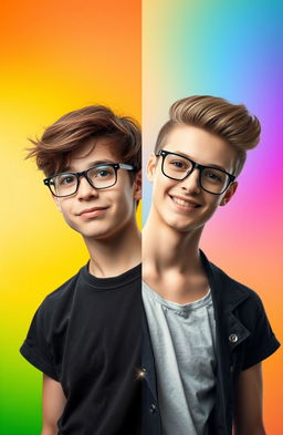 A striking portrait split down the middle, showcasing a transformation theme