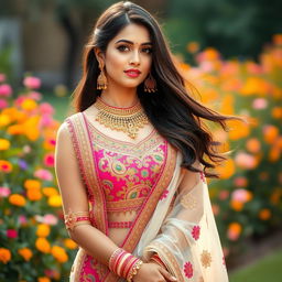 A *portrait of Ayeza Khan*, a popular Pakistani actress and model, styled in traditional Pakistani attire
