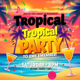 A vibrant and eye-catching party flyer design featuring a tropical theme