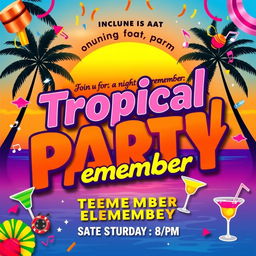 A vibrant and eye-catching party flyer design featuring a tropical theme