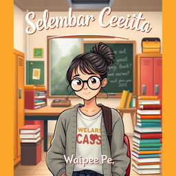 An engaging cover illustration for a novel featuring a teenage girl who is the perfect representation of a bookworm