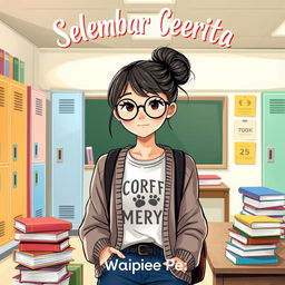 An engaging cover illustration for a novel featuring a teenage girl who is the perfect representation of a bookworm