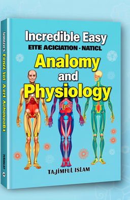 A captivating book cover design for "Incredible Easy Anatomy and Physiology" by Tajimul Islam, featuring vibrant illustrations of the human body, showcasing various systems like circulatory, respiratory, and nervous systems