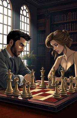 A conceptual illustration of the game of chess, depicting the strategic minds behind the pieces