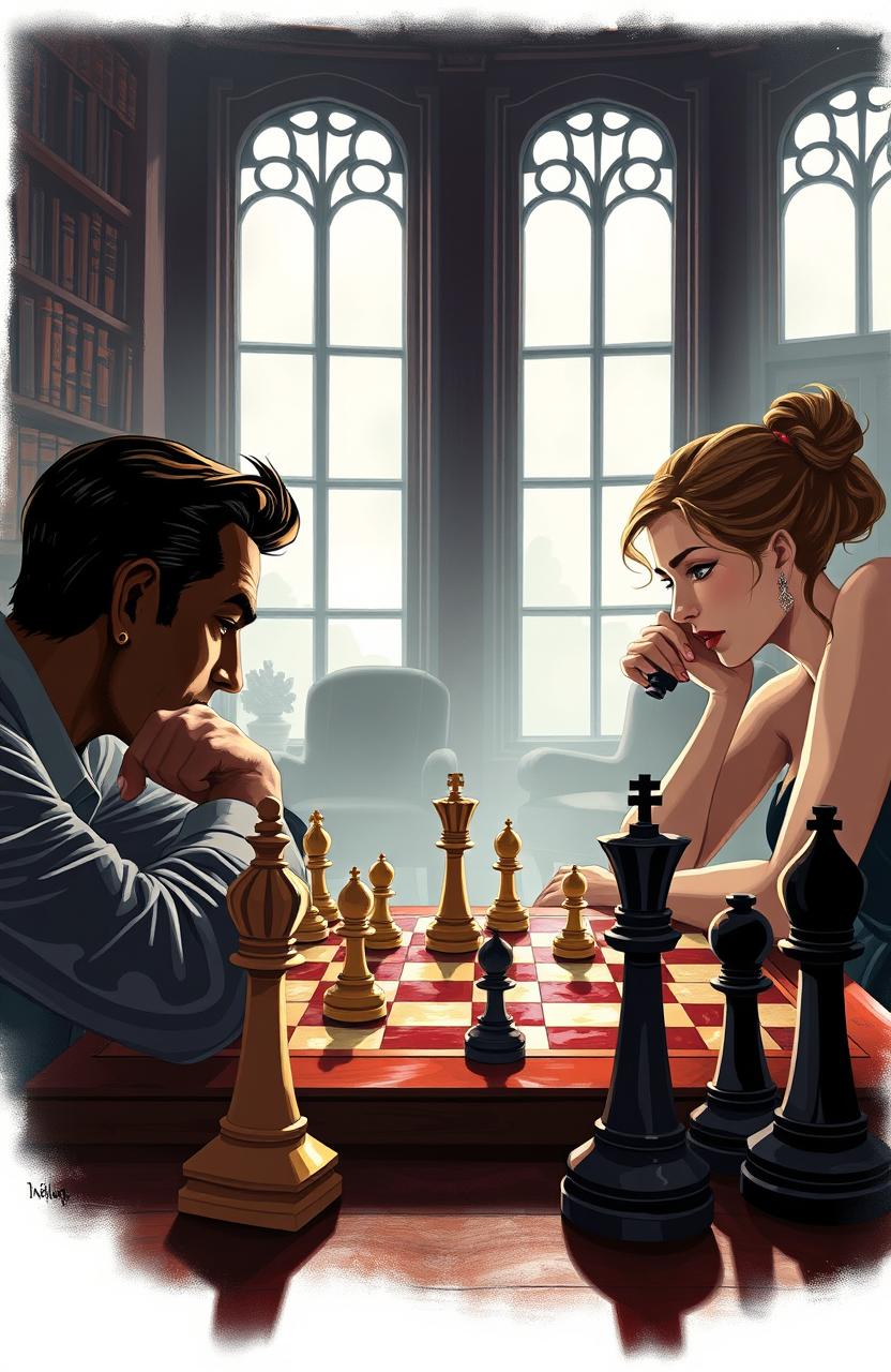 A conceptual illustration of the game of chess, depicting the strategic minds behind the pieces