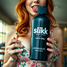A close-up shot of a gorgeous female redhead, showcasing her torso wearing a floral-pattern sundress