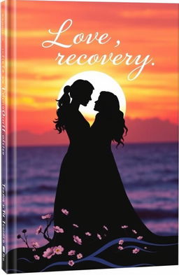 A beautiful silhouette book cover featuring two figures in a loving embrace, set against a stunning sunset background
