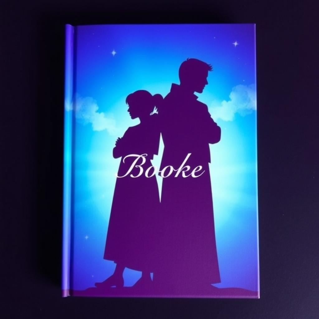 A stunning silhouette book cover featuring two figures standing back to back, silhouetted against a gradient background of deep blue and rich purple hues