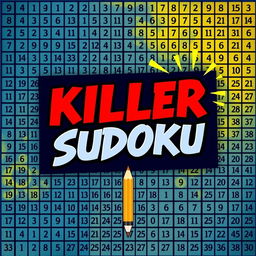 A captivating front cover design for a 'Killer Sudoku' puzzle book