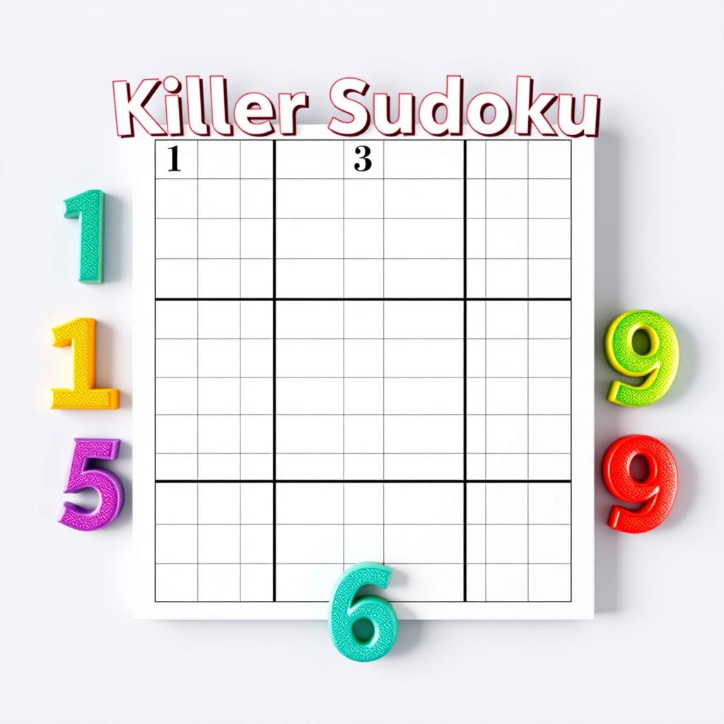 A striking front cover design for a killer Sudoku book, featuring a large, bold Sudoku grid at the center