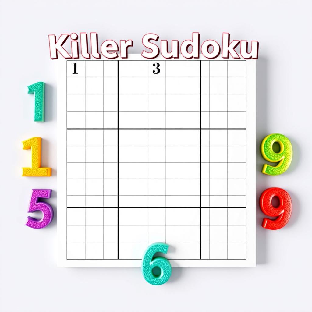 A striking front cover design for a killer Sudoku book, featuring a large, bold Sudoku grid at the center