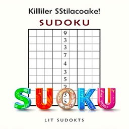 A striking front cover design for a killer Sudoku book, featuring a large, bold Sudoku grid at the center