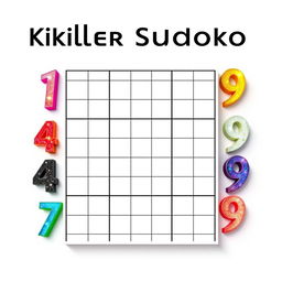 A striking front cover design for a killer Sudoku book, featuring a large, bold Sudoku grid at the center
