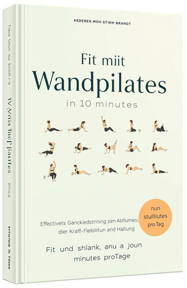 A minimalist and modern book cover design for a fitness guide titled 'Fit mit Wandpilates in 10 Minuten'