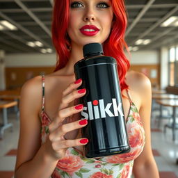 A close-up shot focusing on the chest and torso of a stunningly beautiful female with vibrant red hair