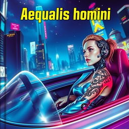 A captivating sci-fi book cover for the title 'Aequalis homini'