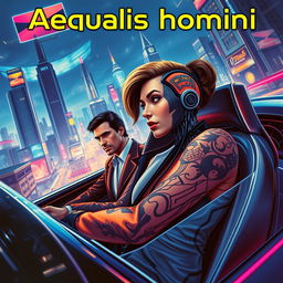 A captivating sci-fi book cover for the title 'Aequalis homini'