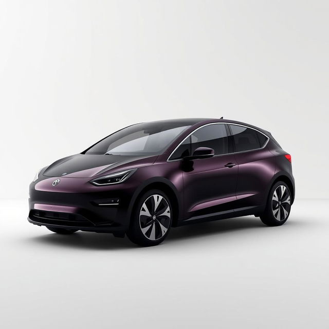 A minimalist design featuring a sleek, modern electric vehicle, with an emphasis on a midnight black plum color finish