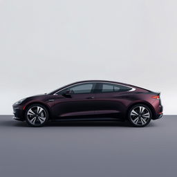 A minimalist design featuring a sleek, modern electric vehicle, with an emphasis on a midnight black plum color finish