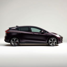 A minimalist design featuring a sleek, modern electric vehicle, with an emphasis on a midnight black plum color finish