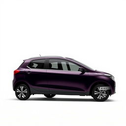 A simple and elegant design of a Tiago EV car, showcasing its sleek body in a midnight black plum color
