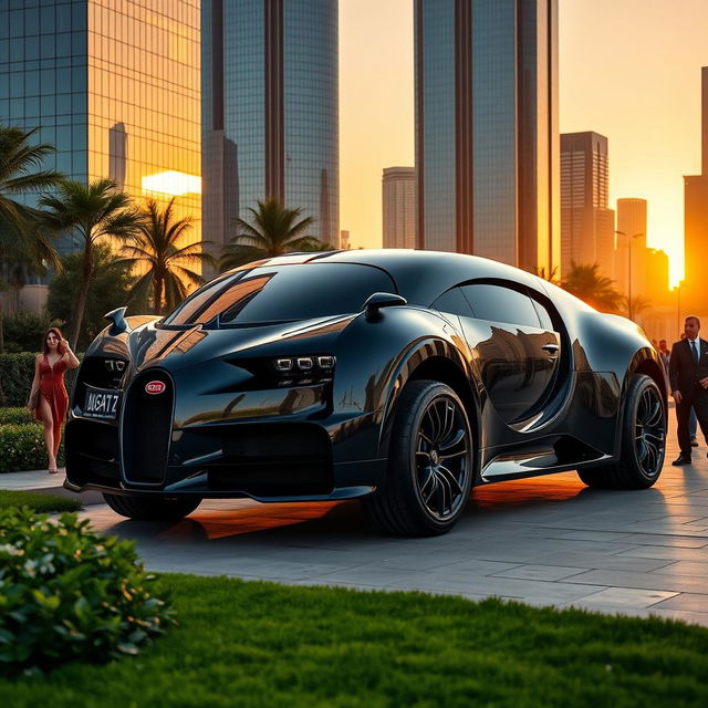 A stunning Bugatti truck, showcasing its signature sleek, aerodynamic design, powerful stance, and luxurious finishes