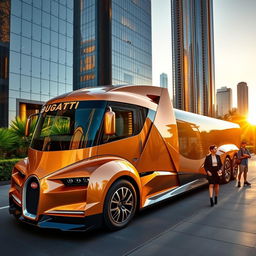 A stunning Bugatti truck, showcasing its signature sleek, aerodynamic design, powerful stance, and luxurious finishes