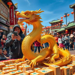 A stunning and majestic golden dragon recently discovered by a civilian who proudly displays it to the public