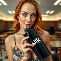 A stunning close-up shot of a gorgeous female redhead, showcasing her torso with a focus on her alluring features