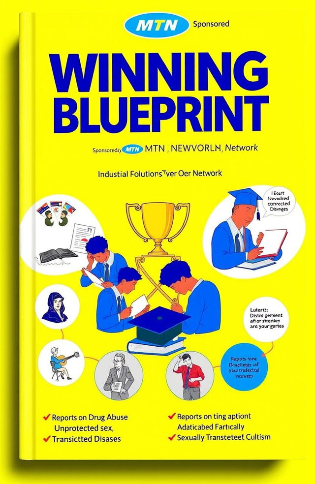 A book cover for 'Winning Blueprint: Sponsored by MTN' with a vibrant yellow background