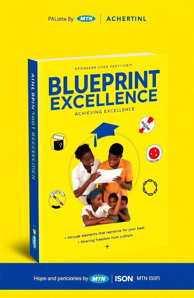 A book cover design for 'Blueprint: Achieving Excellence' sponsored by MTN ISON (Industrial Solutions Over Network)