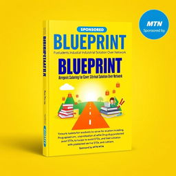 A vibrant book cover design titled 'Blueprint: Industrial Solution Over Network' sponsored by MTN