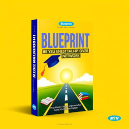 A vibrant book cover design titled 'Blueprint: Industrial Solution Over Network' sponsored by MTN