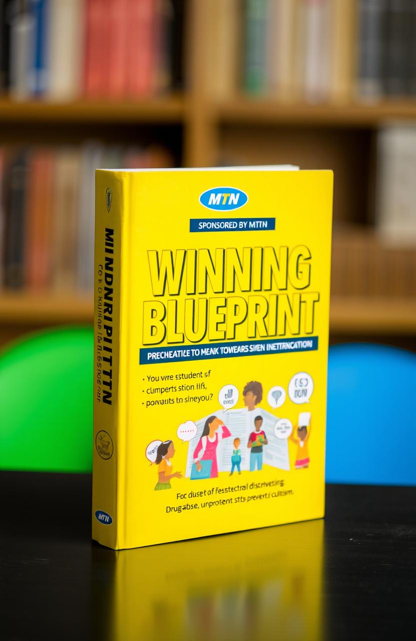 A vibrant yellow book cover titled 'Winning Blueprint' sponsored by MTN, featuring the subtitle 'Industrial Solution Over Network (ISON)'