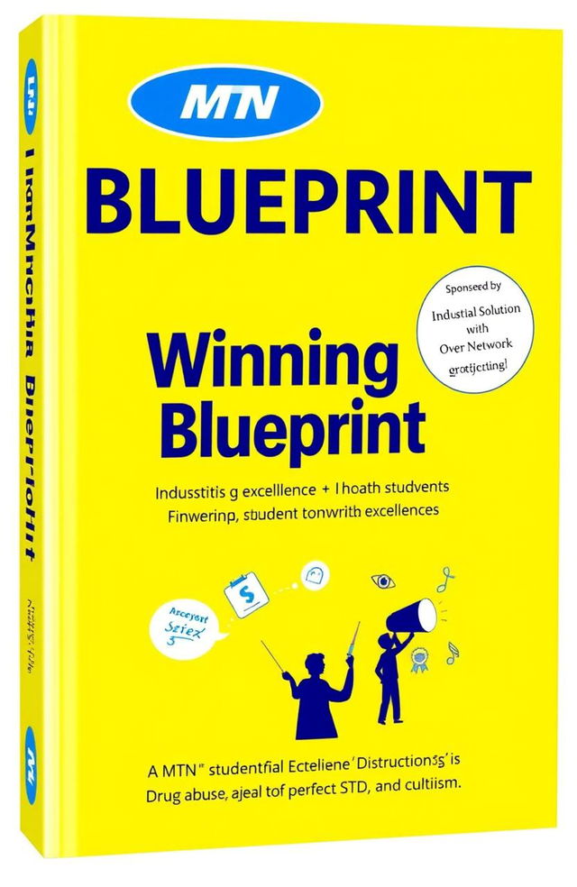 A vibrant yellow book cover titled 'Winning Blueprint' sponsored by MTN, featuring the subtitle 'Industrial Solution Over Network (ISON)'