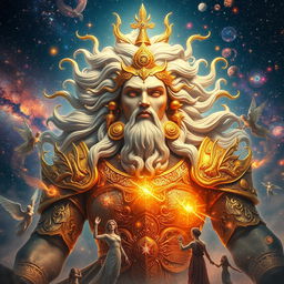 A breathtaking portrayal of the biggest god in the universe, envisioned as a colossal deity with an ethereal presence that fills the cosmic void