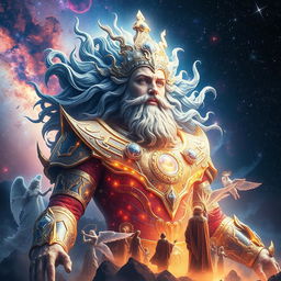 A breathtaking portrayal of the biggest god in the universe, envisioned as a colossal deity with an ethereal presence that fills the cosmic void